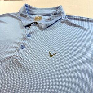 Callaway Opti-Dri Mens XXL Golf Polo Shirt Blue White Micro Check Short Sleeve